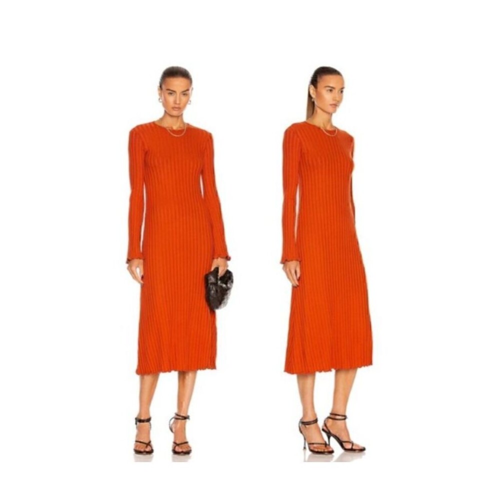 NEW Simon Miller Wells Ribbed Midi Dress Caramel/Rust/Burnt Orange Size L NWT